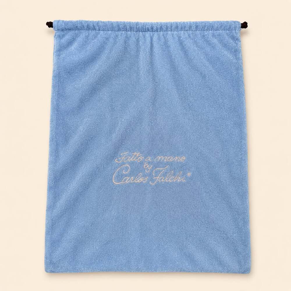 Carlos Falchi Blue Velour Drawstring Dust Bag Travel Pouch Large
